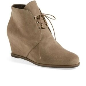 Stuart Weitzman Kalahari Hidden Wedge Suede Lace Up Boots Shoes Taupe Size 7